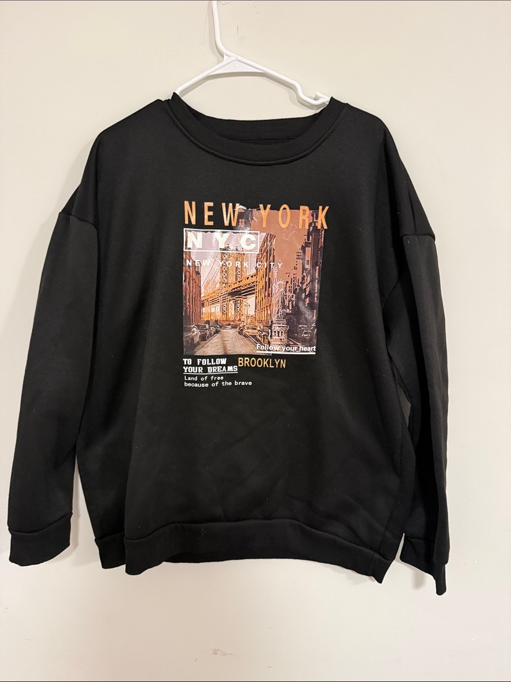 SHEIN Black Crewneck with Orange New York Graphic